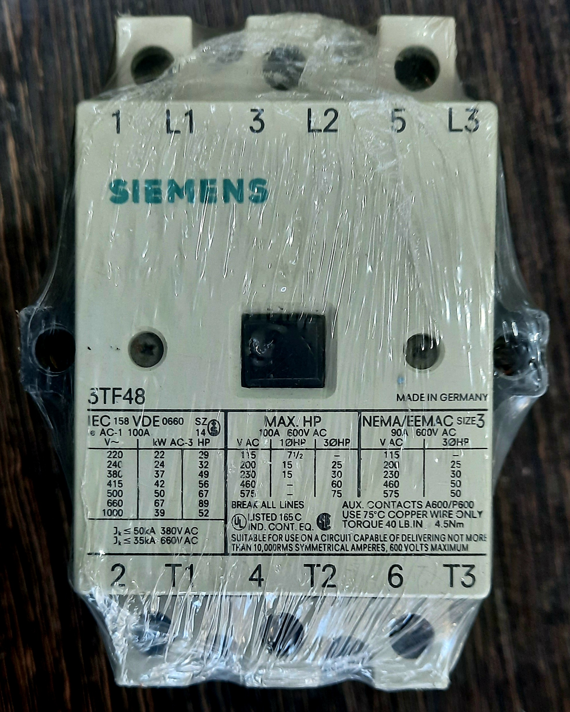 کنتاکتور 80 آمپر 37 کیلو وات 3TF48 زیمنس SIMENS