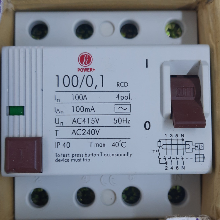 کلید محافظ جان سه فاز 100 آمپر/۱۰۰ میلی آمپر POWER _ برق صنعت احمدی