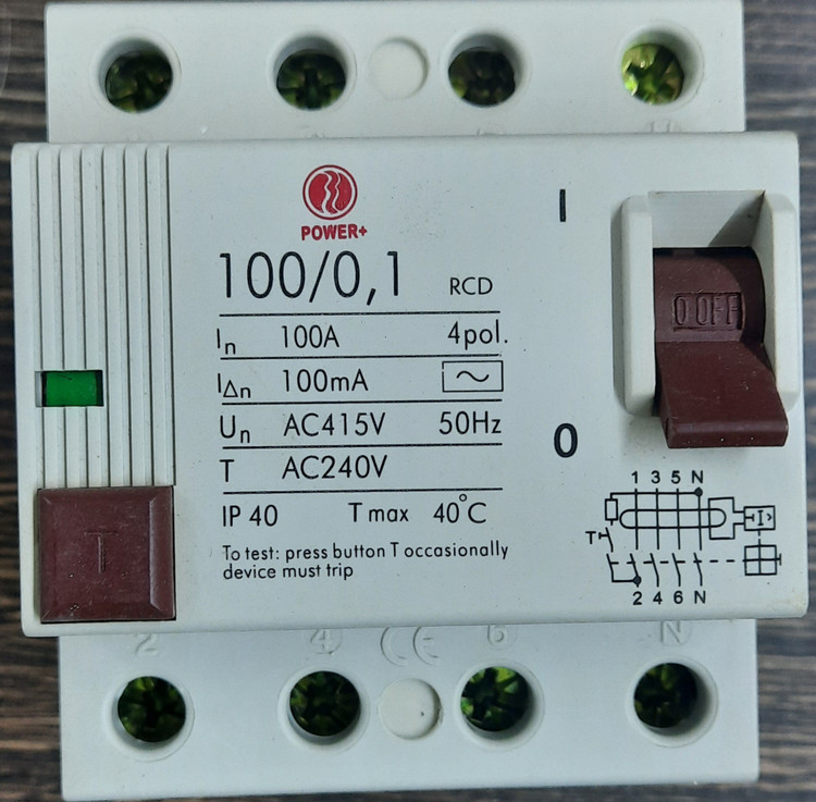 کلید محافظ جان سه فاز 100 آمپر/۱۰۰ میلی آمپر POWER _ برق صنعت احمدی