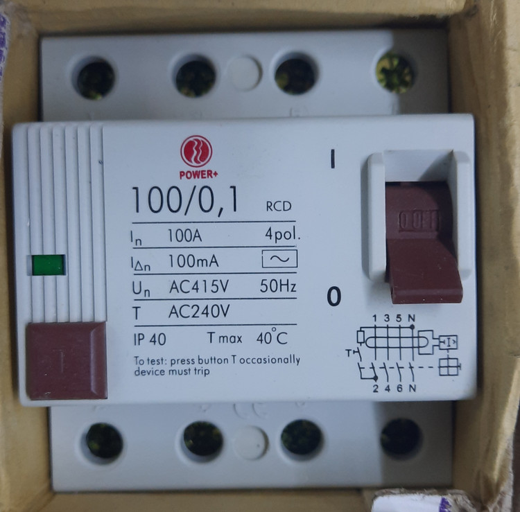 کلید محافظ جان سه فاز 100 آمپر/۱۰۰ میلی آمپر POWER _ برق صنعت احمدی
